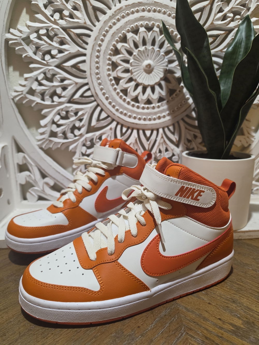Nike Kids' Orange and White High-Top Sneakers 7Y NWOT